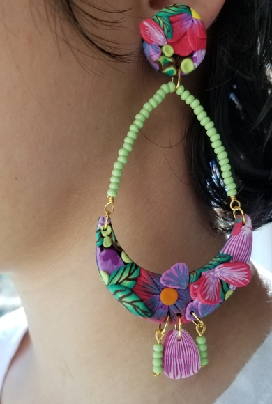 Polymer clay drop earrings - Picture 1 of 4